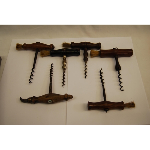 373 - 5 CORKSCREWS WITH BRUSHES & 1 WITH CLAW