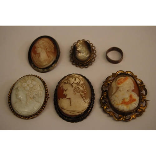 385 - 5 CAMEO BROCHES & RING