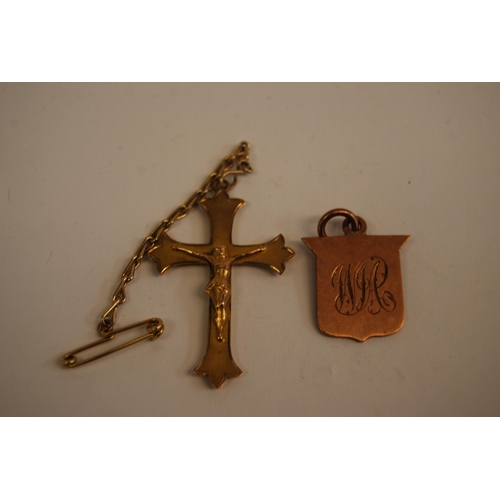 399 - 9ct GOLD CRUCIFIX & CHAIN & LOCKET