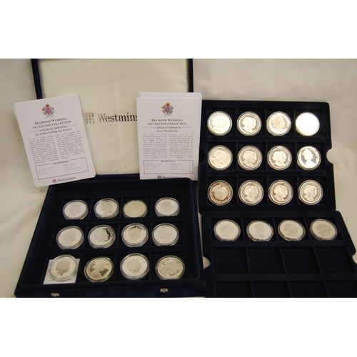 411 - 2007 WESTMINSTER COLLECTION OF 28 DIAMOND WEDDING SILVER ONE CROWN COIN COLLECTION 27.93ozs (APPROX)