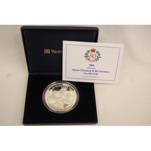 417 - 2006 80TH BIRTHDAY QEII GIBRALTER SILVER £10 COIN 5ozs