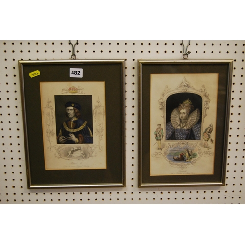 482 - PAIR OF 19TH CENTURY ENGRAVINGS OF ELIZABETH I AND RICHARD III