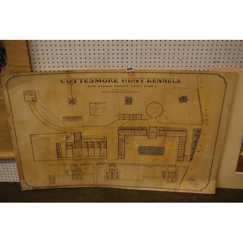 525 - COLOURED FLOOR PLAN OF THE COTTESMORE HUNT KENNELS 1890