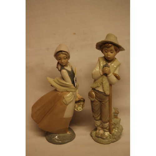 53 - 2 NAO PORCELAIN FIGURES OF GIRL WITH BASKET & BOY WITH BIRD