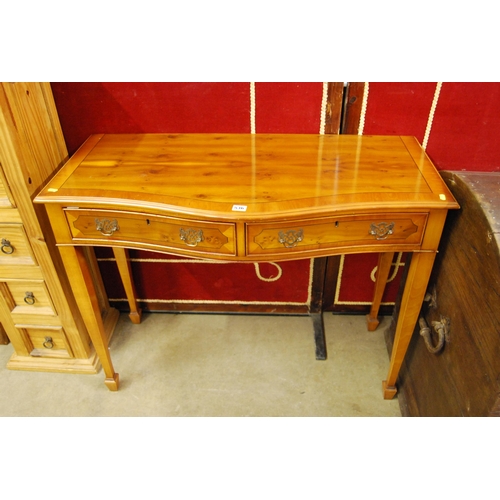 536 - REPRODUCTION SERPENTINE FRONTED YEW WOOD SIDE TABLE FITTED 2 DRAWERS 102cm X 48cm X 78cm