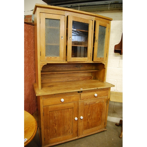 547 - 19TH CENTURY PINE DRESSER FITTED 2 DRAWERS & CUPBOARDS UNDER, WITH PULL OUT SLIDE, GLAZED CABINET OV... 