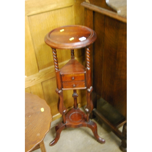 555 - REPRODUCTION MAHOGANY JARDINIERE STAND FITTED 2 DRAWERS