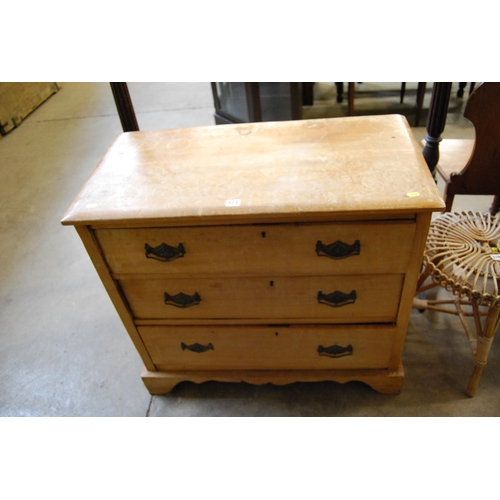 577 - EDWARDIAN SATIN WALNUT CHEST OF 3 DRAWERS