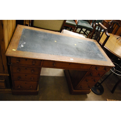 588 - 19TH CENTURY KNEEHOLE DESK FITTED 9 DRAWERS, TOOLED LEATHER TOP 121cm X 59cm X 74cm