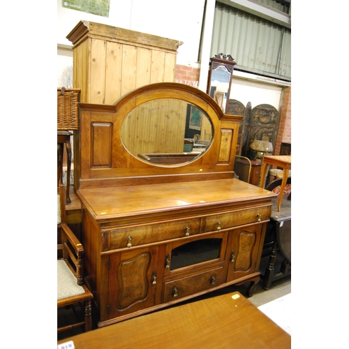 598 - ART NOUVEAU WALNUT MIRROR BACK SIDEBOARD 183cm X 50cm X 167cm