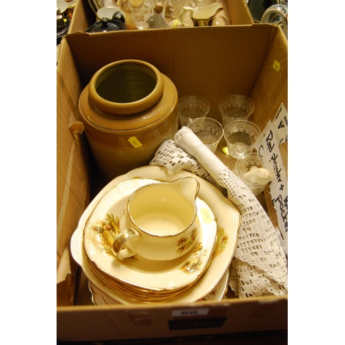 60 - ALFRED MEAKIN DESSERT SERVICE (8 PIECES), STONEWARE JAR, SHERRY GLASSES, ETC