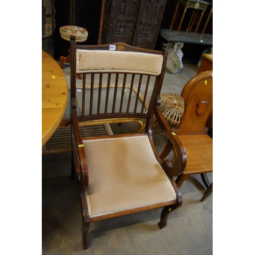 603 - EDWARDIAN INLAID MAHOGANY BAR BACK ARMCHAIR