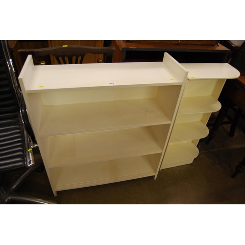 625 - CREAM PAINTED OPEN FRONTED BOOKCASE & 1 OTHER