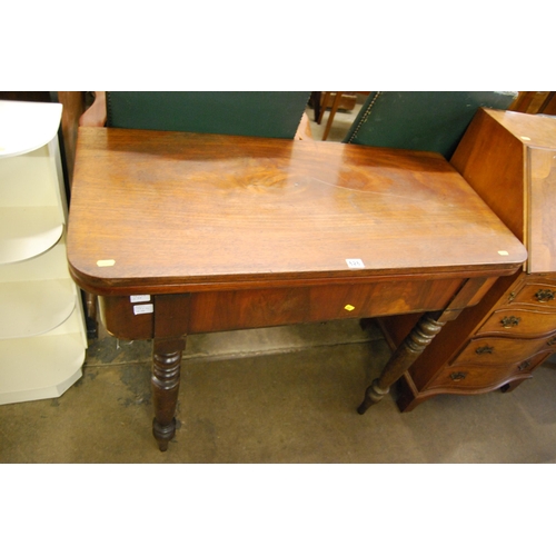 626 - 19TH CENTURY MAHOGANY FOLD TOP TEA TABLE ON TURNED SUPPORTS 98cm X 47cm X 78cm