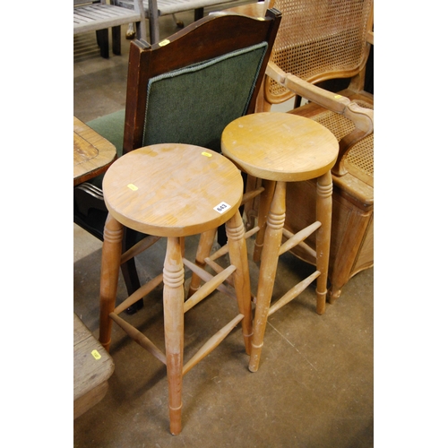 643 - PAIR OF CIRCULAR PINE HIGH STOOLS