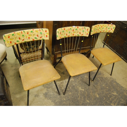 649 - SET OF 3 1960s HOMEMAKER KITCHEN CHAIRS WITH BRASS RAIL BACKS