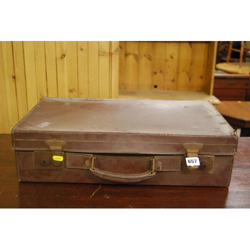 657 - VINTAGE LEATHER SUITCASE