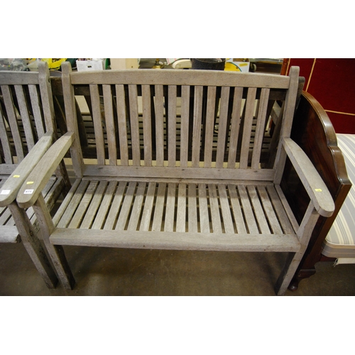 671 - TEAK SLATTED GARDEN BENCH (2 SEATER) 200cm (W), 91cm (D), 128cm (H)