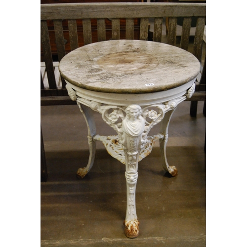 676 - VICTORIAN CIRCULAR CAST IRON BRITANNIA PUB TABLE WITH OAK TOP