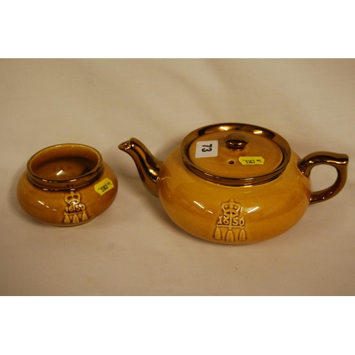 73 - DAVISON NEWMAN BOSTON TEA PARTIES COMMEMORATIVE TEAPOT & SUGAR BOWL