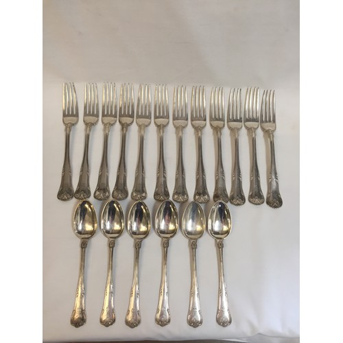 292 - SET OF 12 DANISH SILVER DINNER FORKS WITH SCROLL WORK DECORATION MONOGRAM C.J.M, MAKERS MARK D.T.A (... 