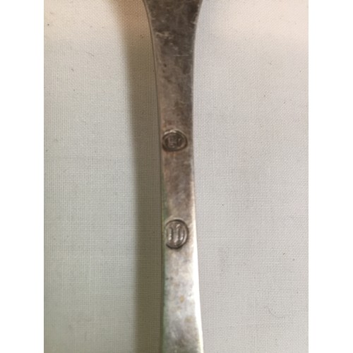 301 - BEATEN COPENHAGEN SILVER PRESERVE SPOON WITH FLORAL & PIERCED KNOP BY CHRISTIAN F HEISE (1.9ozs)