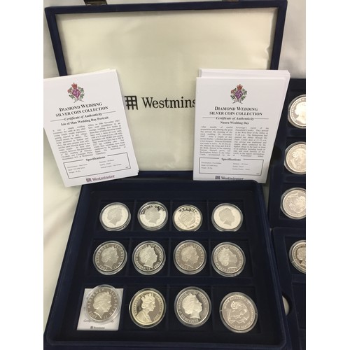 411 - 2007 WESTMINSTER COLLECTION OF 28 DIAMOND WEDDING SILVER ONE CROWN COIN COLLECTION 27.93ozs (APPROX)