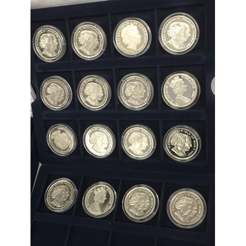 411 - 2007 WESTMINSTER COLLECTION OF 28 DIAMOND WEDDING SILVER ONE CROWN COIN COLLECTION 27.93ozs (APPROX)