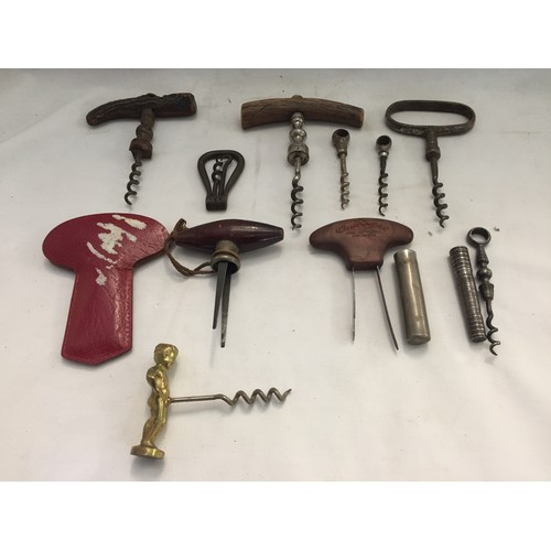 374 - 6 VARIOUS CORKSCREWS, 2 CORK EXTRACTORS & 2 PART CORKSCREWS