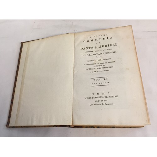 462 - 2 VOLUMES GOLDSMITH'S HISTORY OF THE EARTH 1856, 3 VOLUMES COMMEDIA DE DANTE ALIGHIERI 1822, 1 VOLUM... 