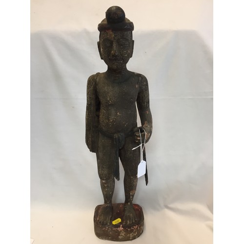 126 - 18TH CENTURY JAPANESE CARVED WOOD FIGURE OF SUMO WARRIOR (58cm)