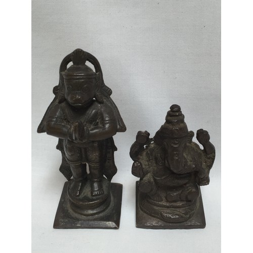 392 - BRONZE SCULPTURE OF THE INDIAN GOD GANESHA (6cm) & BRONZE SCULPTURE OF THE INDIAN GOD HANUMAN (9cm)