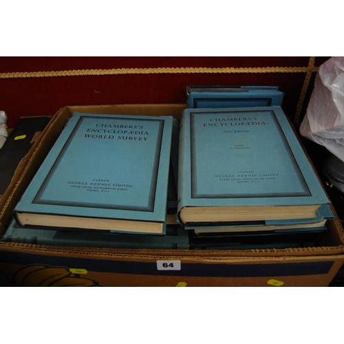 64 - BOX OF VOLUMES OF CHAMBERS ENCYCLOPEDIA WORLD SURVEY