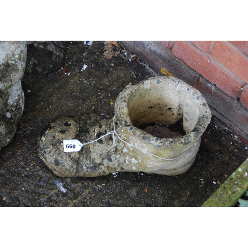 660 - OLD STONEWARE BOOT PLANTER