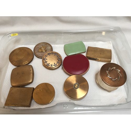 22 - 7 VARIOUS COMPACTS, 2 JEWELLERY BOXES (1 MUSICAL) AND 2 CIGARETTE CASES