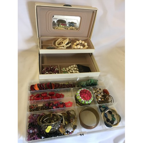 31 - BOX AND TRAY OF JEWELLERY