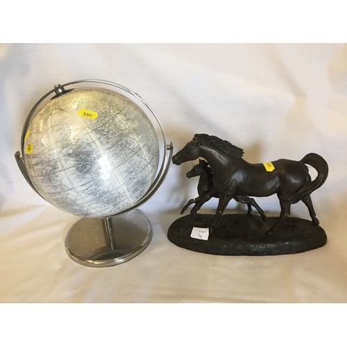 32 - TERRESTRIAL GLOBE AND HEREDITIES MARE AND FOAL; A/F