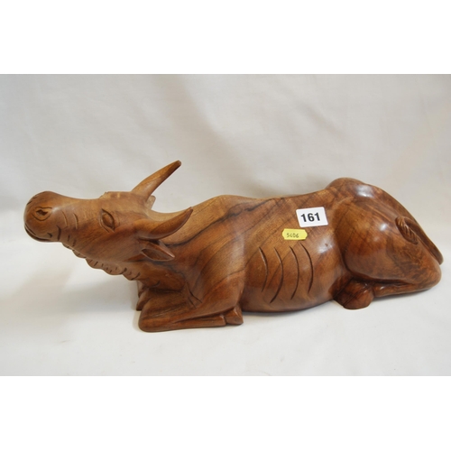 161 - LARGE CARVED WALNUT FIGURE OF A WATER BUFFALO