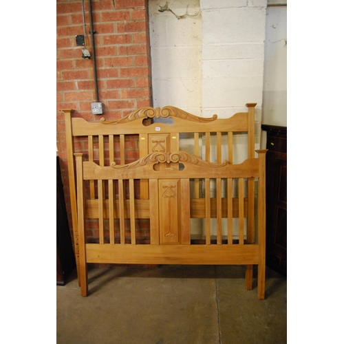 475 - ART NOUVEAU SATIN WALNUT DOUBLE BED HEAD & FOOT BOARDS