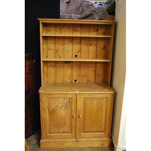 477 - PINE CUPBOARD WITH SHELVES OVER