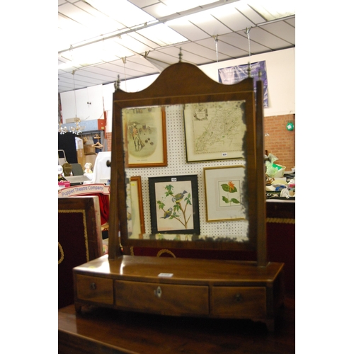 596 - REGENCY INLAID MAHOGANY RECTANGULAR SWING TOILET MIRROR FITTED 3 DRAWERS, ON BRACKET FEET