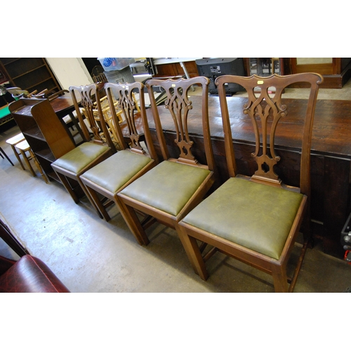 619 - SET OF 4 CHIPPENDALE STYLE CARVED & PIERCED SPLAT BACK DINING CHAIRS