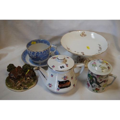 65 - SALAM FRENCH TEAPOT, CONTINENTAL PORCELAIN COMPORT, LANDSDOWN BLUE & WHITE WILLOW PATTERN BREAKFAST ... 