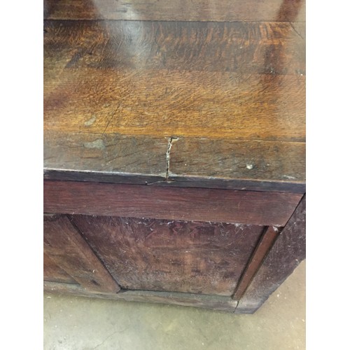 606 - 17TH CENTURY OAK CHEST OF 3 DRAWERS, BRASS PEAR DROP HANDLES, ON TURNED SUPPORTS, INITIALLED N H 166... 