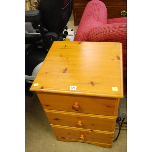 625 - PINE BEDSIDE CHEST OF 3 DRAWERS