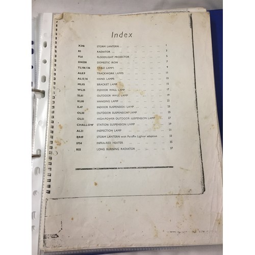 35 - FOLDER OF PHOTOCOPIED TILLEY LAMP CATALOGUES, ETC.