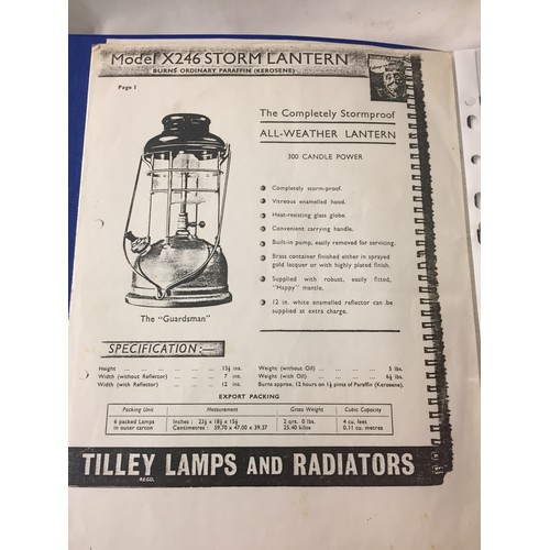 35 - FOLDER OF PHOTOCOPIED TILLEY LAMP CATALOGUES, ETC.