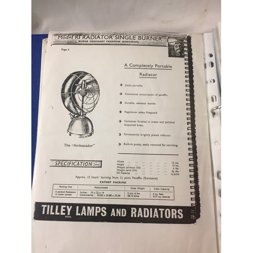 35 - FOLDER OF PHOTOCOPIED TILLEY LAMP CATALOGUES, ETC.