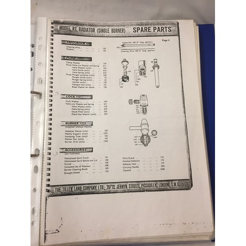 35 - FOLDER OF PHOTOCOPIED TILLEY LAMP CATALOGUES, ETC.