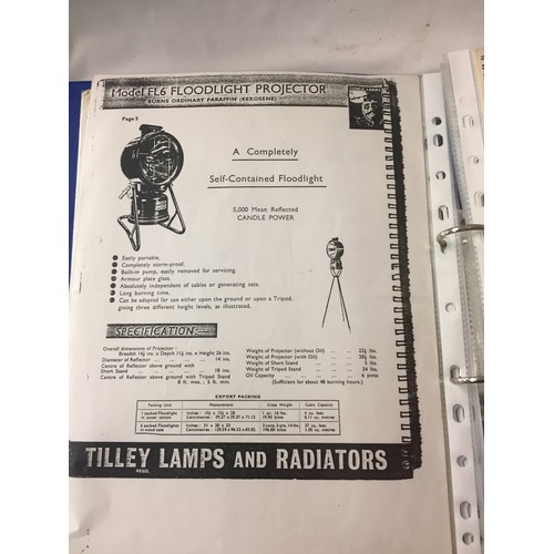 35 - FOLDER OF PHOTOCOPIED TILLEY LAMP CATALOGUES, ETC.